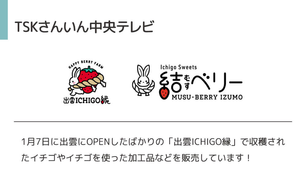 TSKさんいん中央テレビ、１月７日に出雲にOPENしたばかりの「出雲ICHIGO縁」で収穫されたイチゴやイチゴを使った加工品などを販売しています！